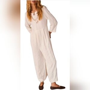 Free People Shiloh Cotton Linen Jumpsuit | Size Small | Oversized | Off White
